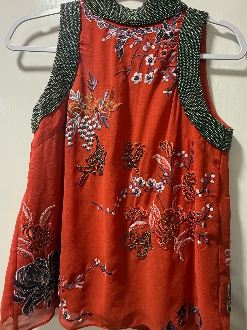Karen Millen Orange Red Embroidered Beaded Top